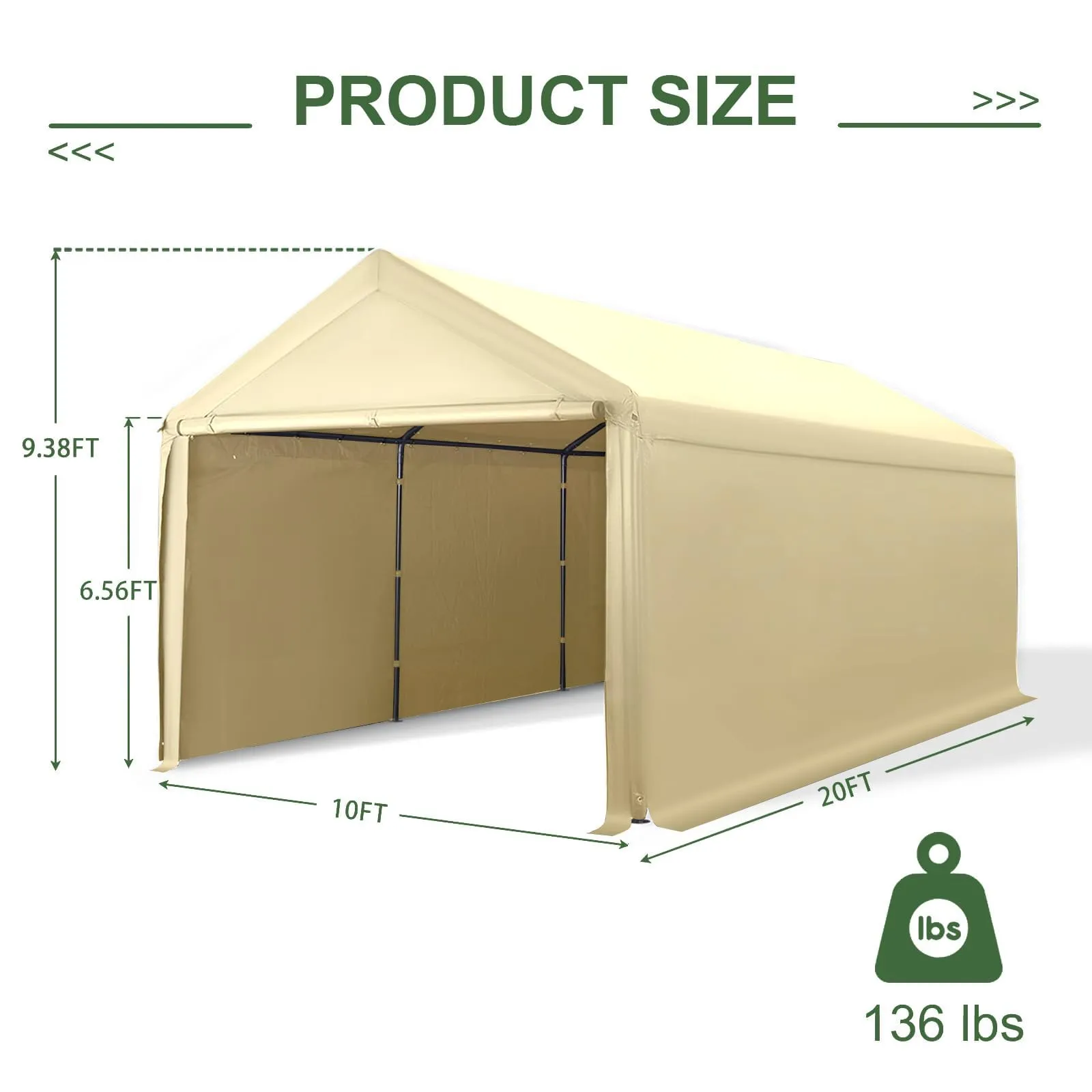 10x20 ft Heavy Duty Carport with Removable Sidewalls,All Weather Carport Garage Party Tent Large Outdoor Canopy Storage Shed for