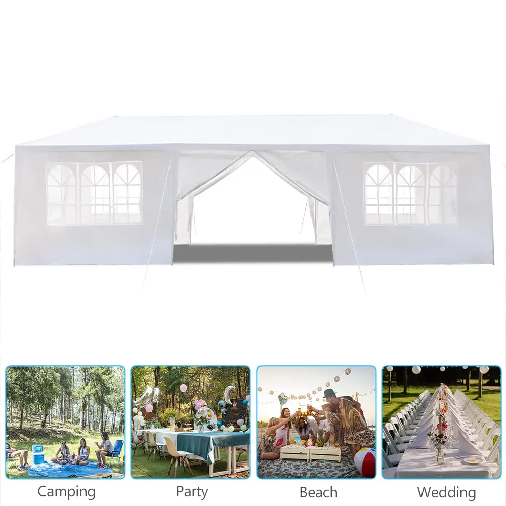 10x30 Tents for Parties, Large Party Tent, Outdoor Canopy Tent with 8 Removable Sidewalls and Windows for Wedding, Event, White Backyard Tent for Temporary Event