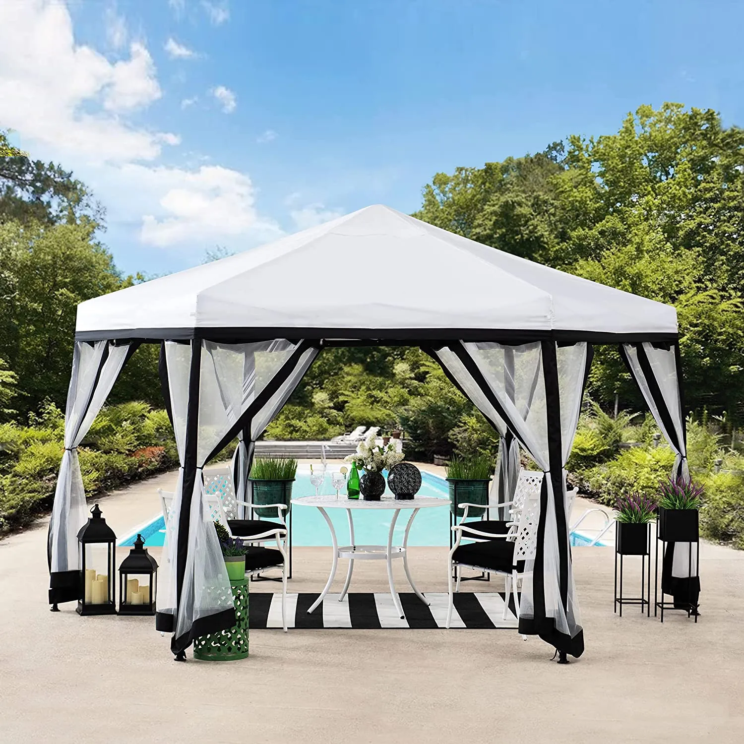 11x11 ft. Portable Pop Up Gazebo, 2-Tone, Hexagon Steel Frame Soft Top Canopy or Tent