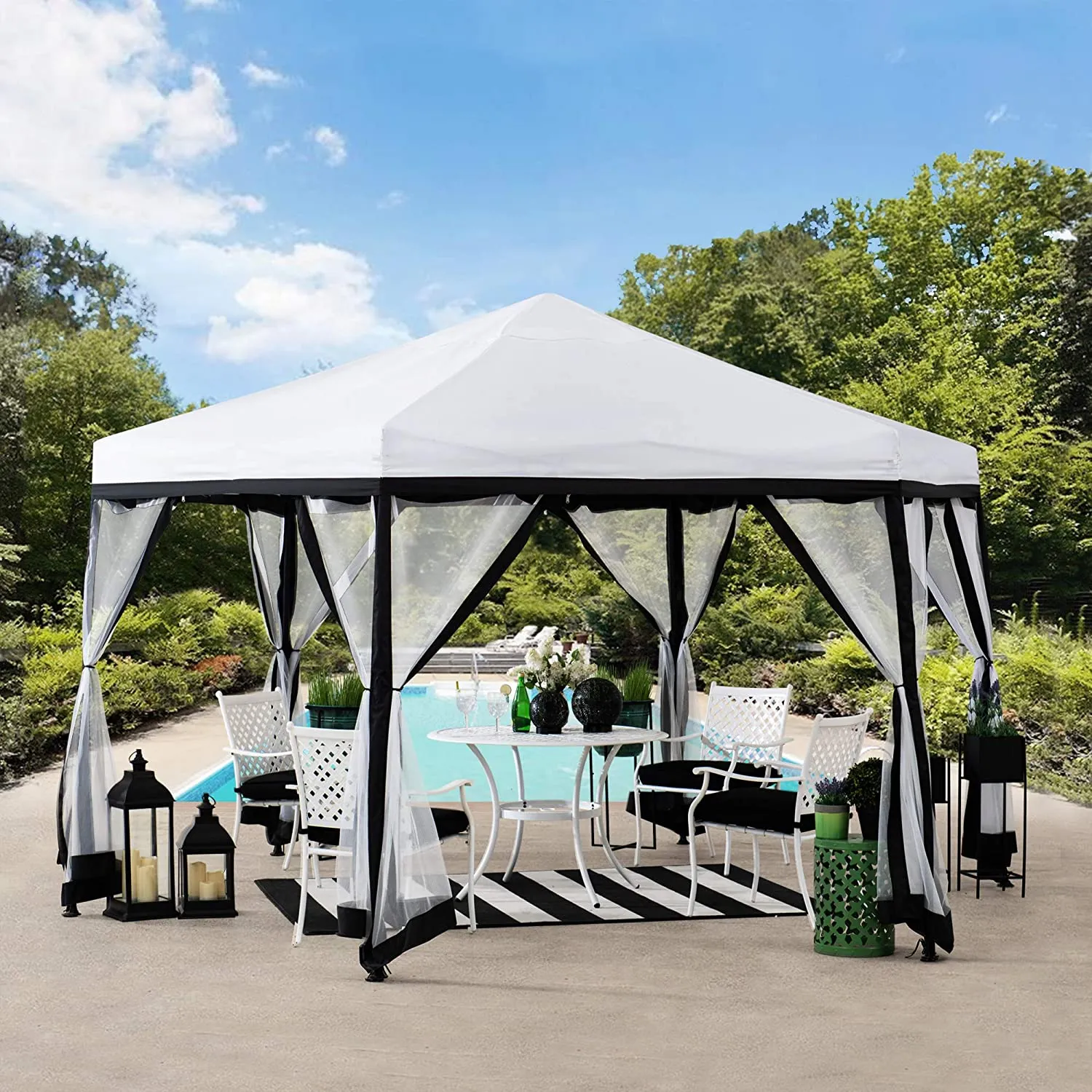 11x11 ft. Portable Pop Up Gazebo, 2-Tone, Hexagon Steel Frame Soft Top Canopy or Tent