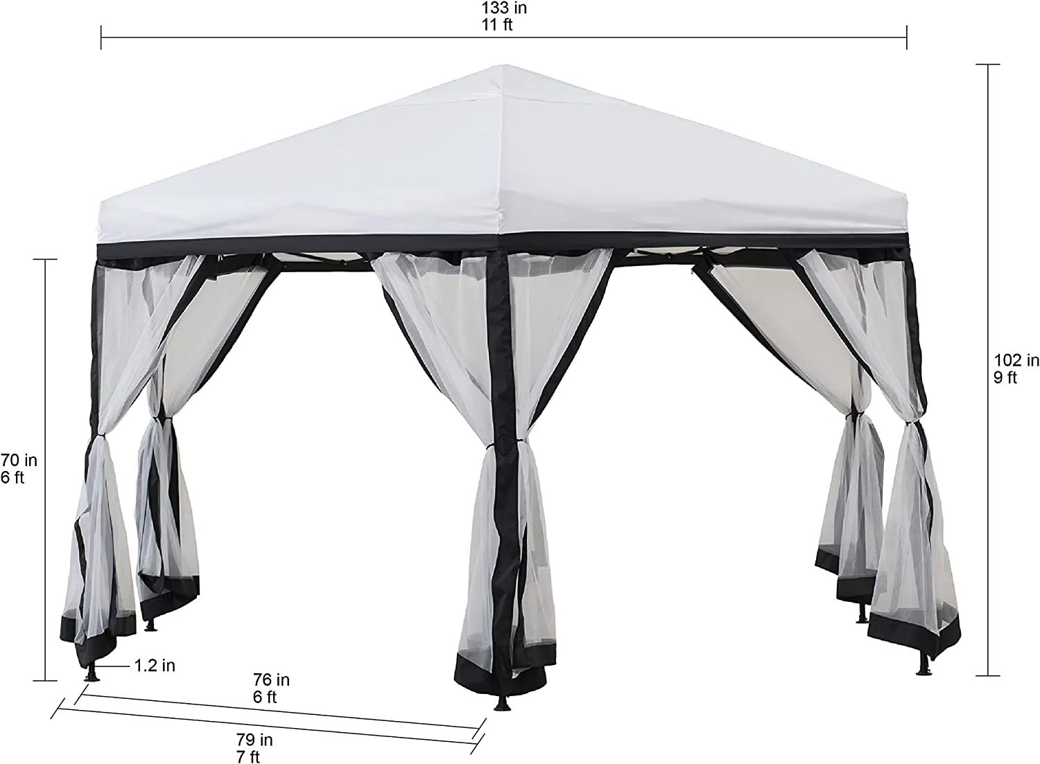 11x11 ft. Portable Pop Up Gazebo, 2-Tone, Hexagon Steel Frame Soft Top Canopy or Tent