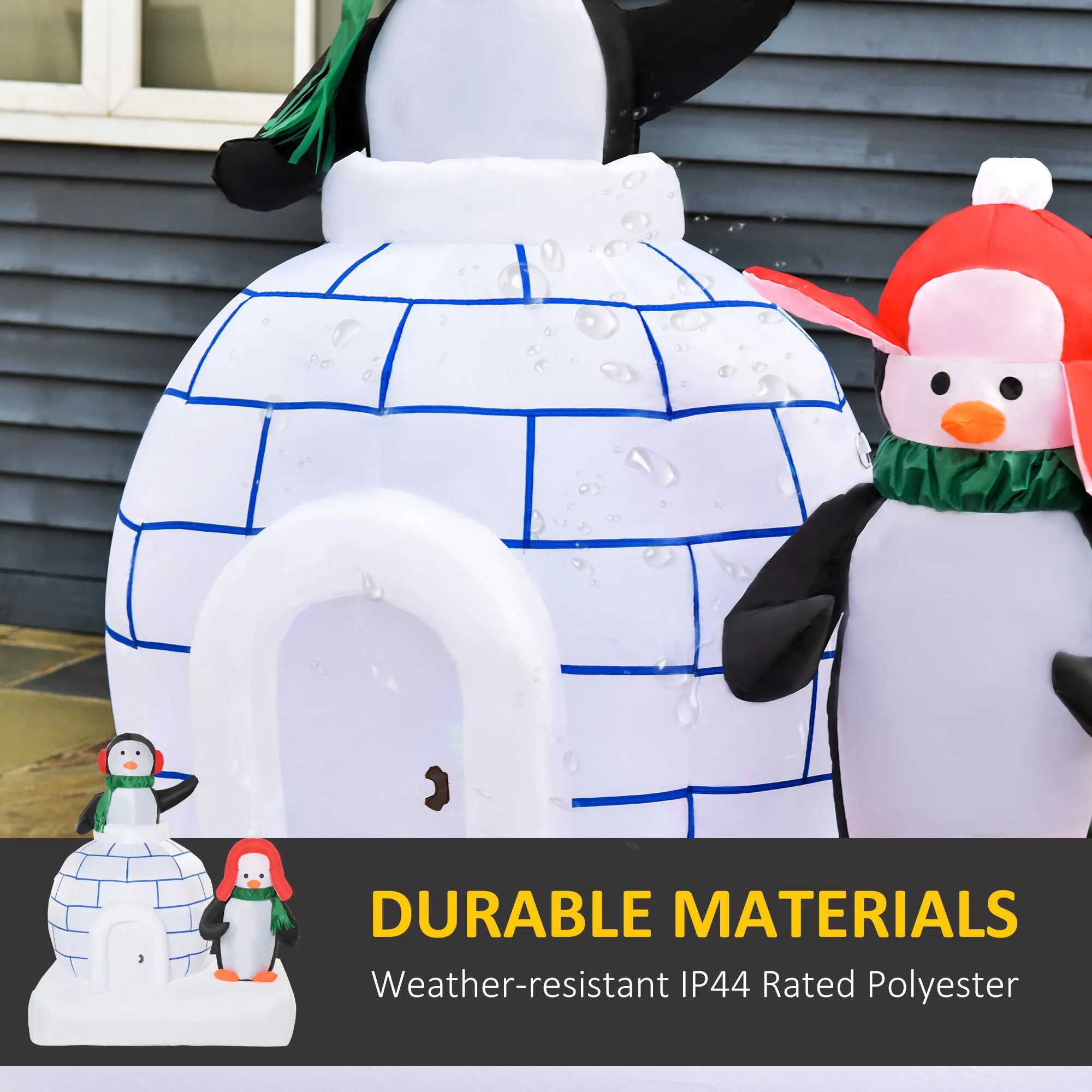 1.5m Christmas Inflatable Two Penguins Wearing a Scarf with Ice House Blow Up Decor Home Indoors with Built-in LED Lights Toys in Lawn Garden