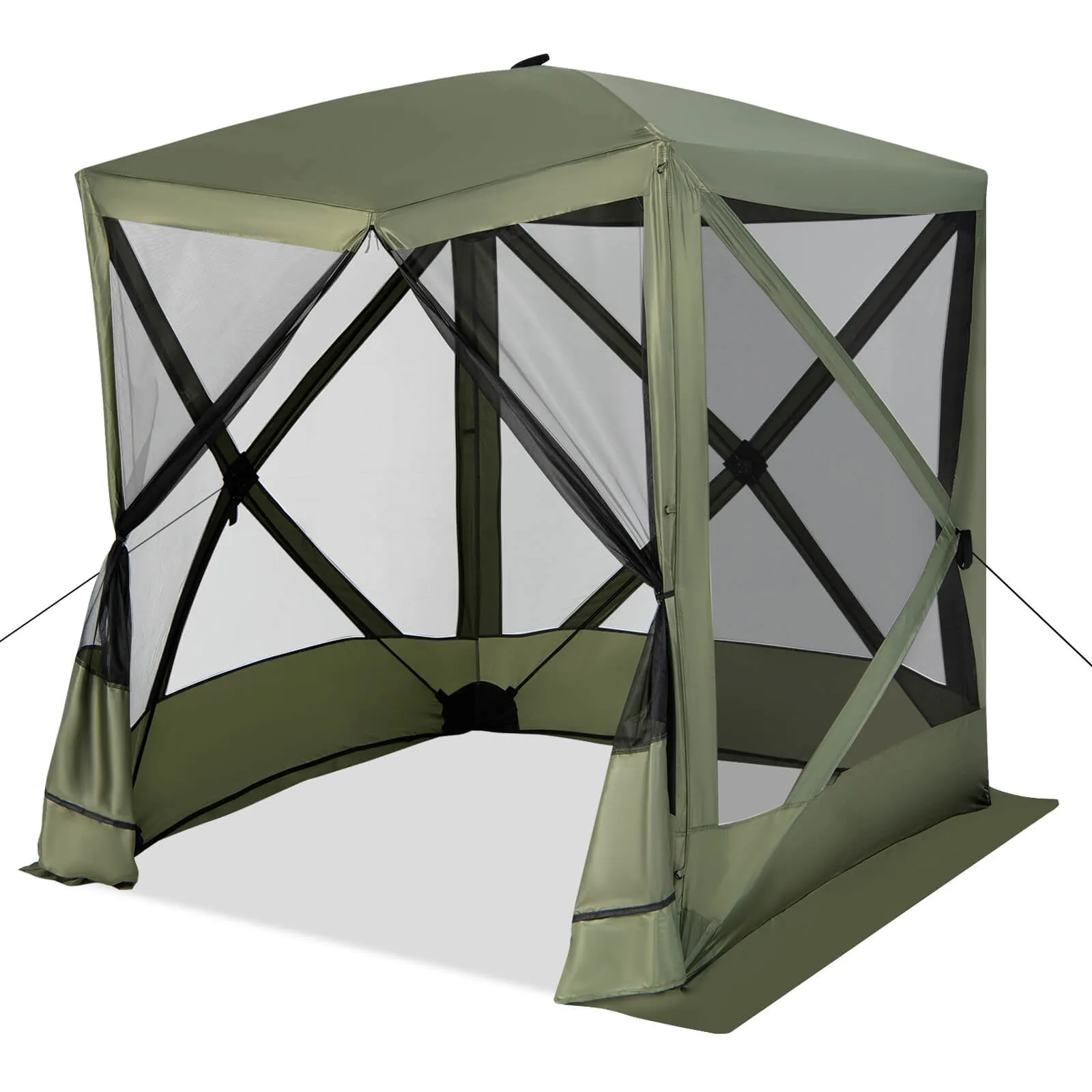 225 cm x 225 cm 4-Panel Pop up Camping Gazebo with Sunshade Cloths-Green