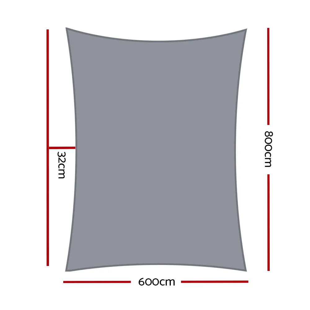 280GSM Shadecloth Canopy Shade Sail Shade Cloth Rectangle Grey 6 x 8m