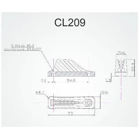 Clamcleat Open Cleat 74mm Midi CL209 4-8mm Rope