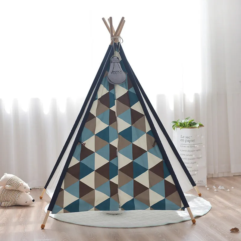 Deluxe Teepee Tent | Blue Triangles