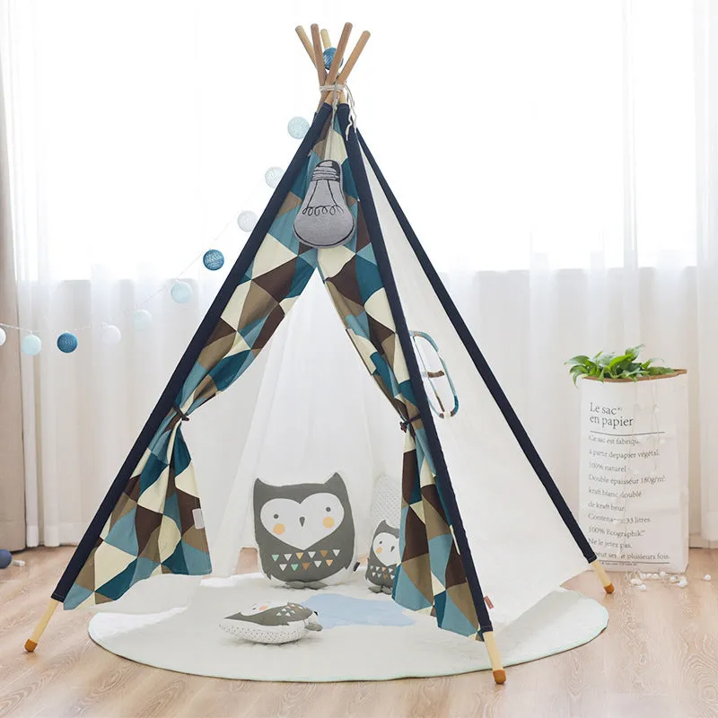 Deluxe Teepee Tent | Blue Triangles