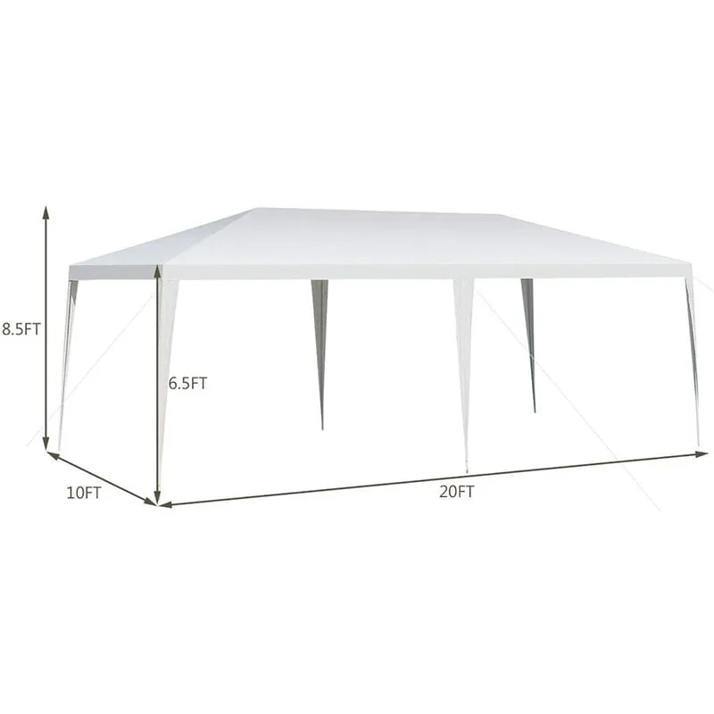 GrandShoppersHub  10' x 20' Heavy Duty Party Tent Outdoor Wedding Tent Waterproof PE Canopy Pavilion Tent with Wind Rope, White Commercial Event Tent for Camping