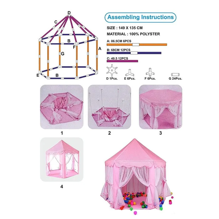 Kids Indoor and Outdoor Castle Play Tent House (Pink)-Colour May Vary