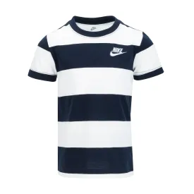 NIKE KID'S SEASONAL STRIPE WHITE/NAVY TEE