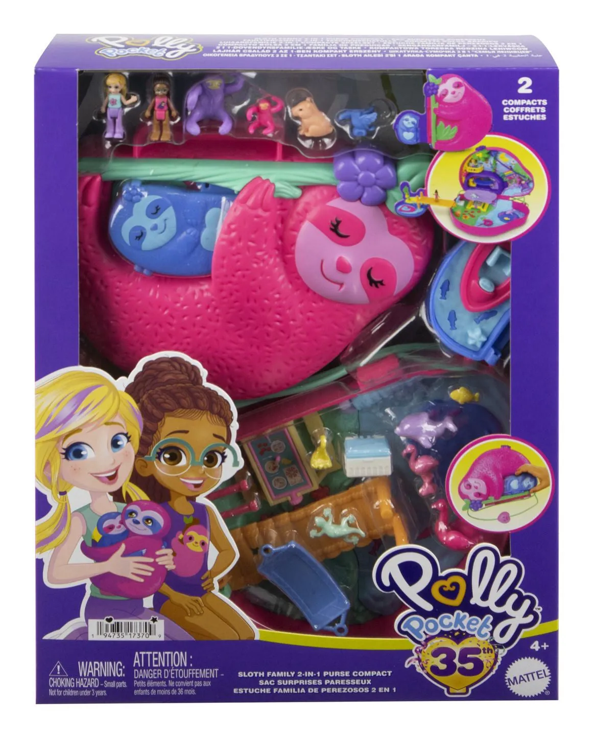 Polly Pocket Sloth Family 2 in 1 Purse Compact