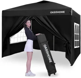 Pop-Up Gazebo Instant Portable Canopy Tent 10'X10', with 4 Sidewalls, Windows, Wheeled Bag, for Patio/Outdoor/Wedding Parties and Events (10Ftx10Ft, Black)