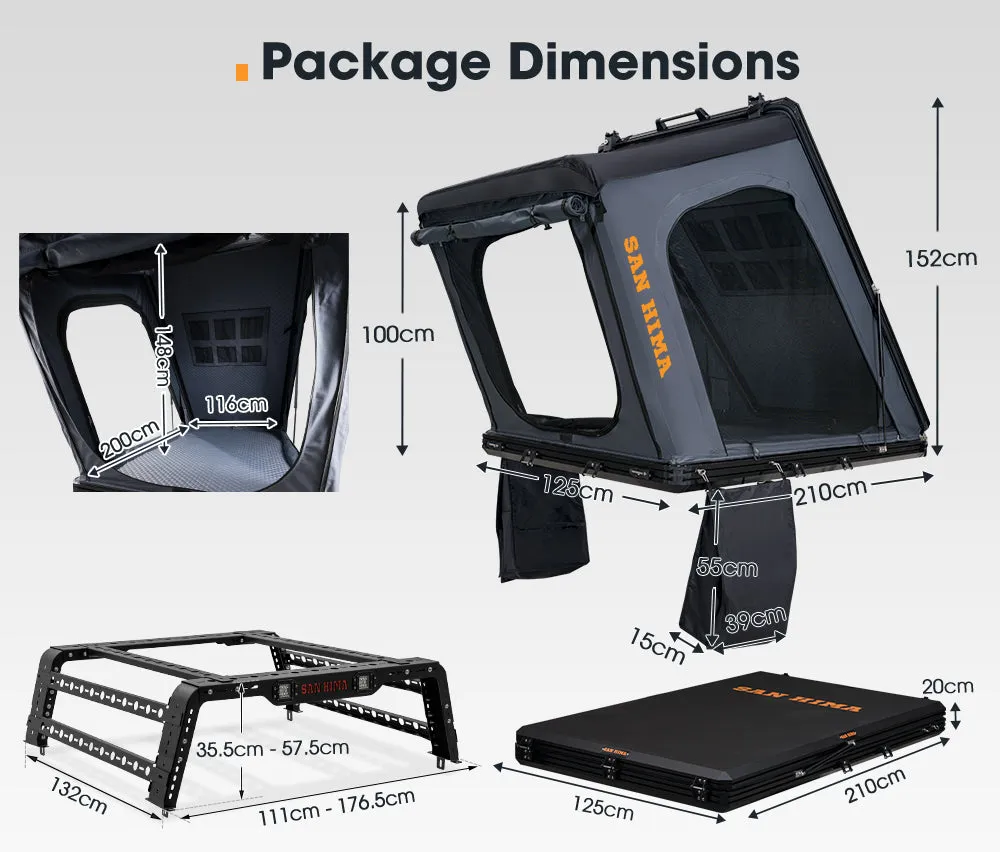 San Hima Kalbarri Gen 2 Roof Top Tent Hardshell   Universal Ute Tub Rack